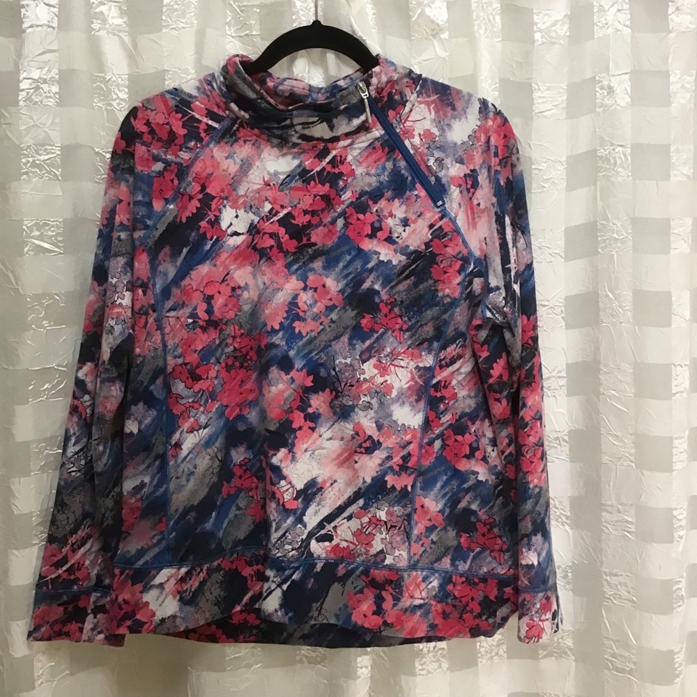 New York & Company Floral PopOver Shell Jacket w/Diagonal 1/4 Zipper, Size XL